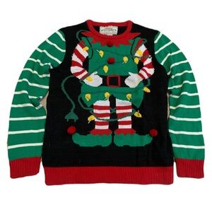Happy Holidays Light Up Elf Ugly Christmas Sweater, Size L/G